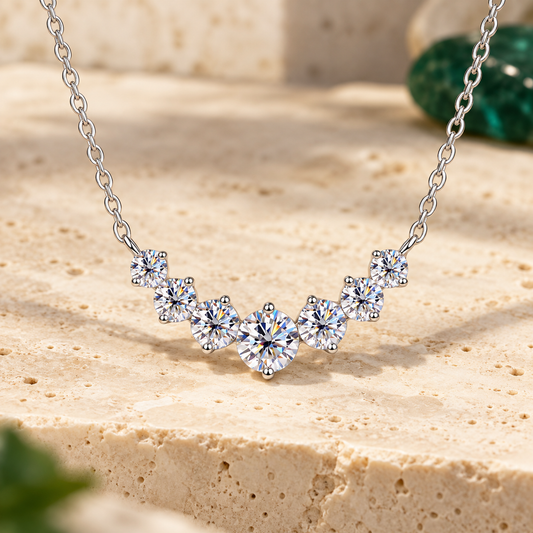 Seven-Stone Pendant Necklace — Moissanite, 925 Silver
