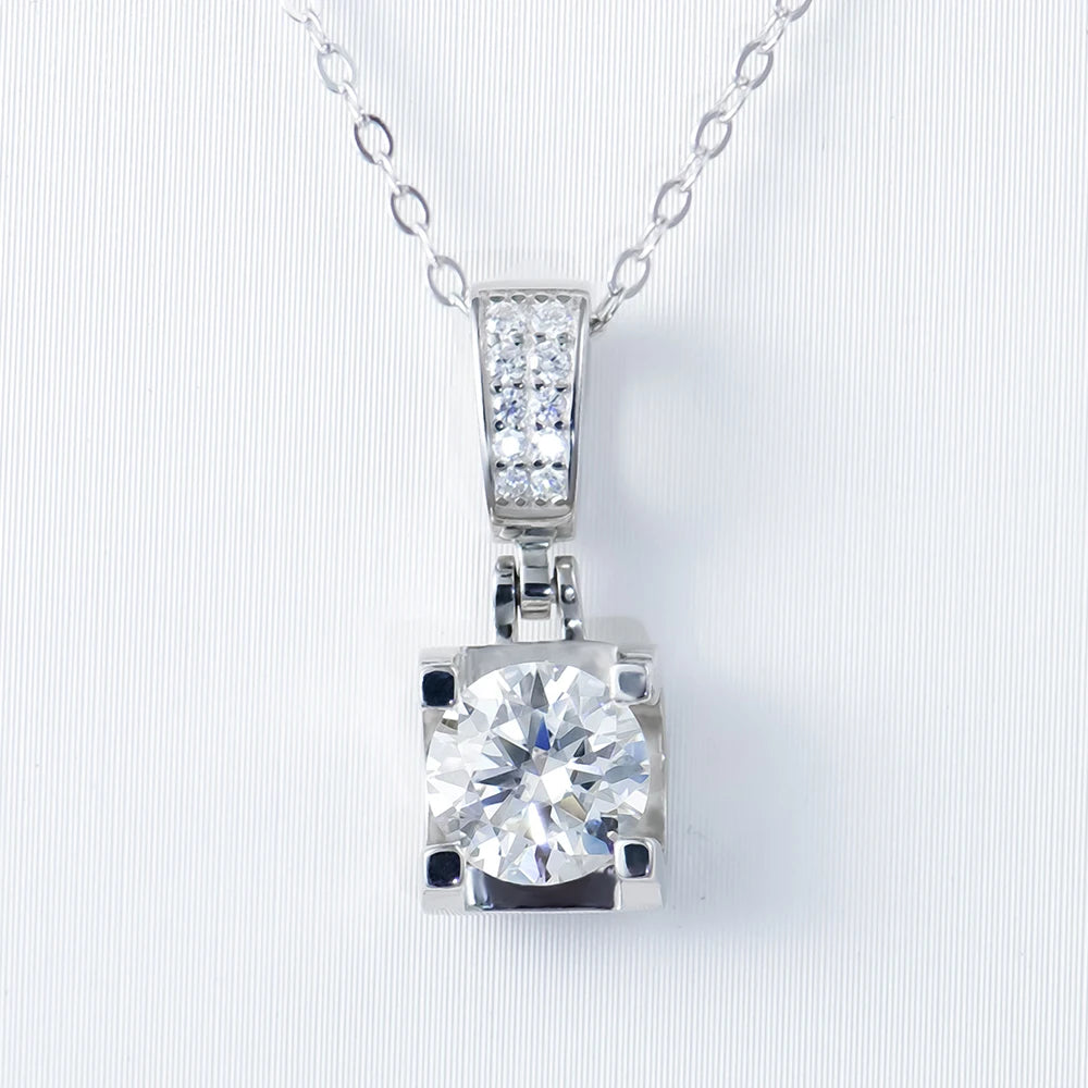 Moissanite Pendant Necklace — 925 Silver, detail view