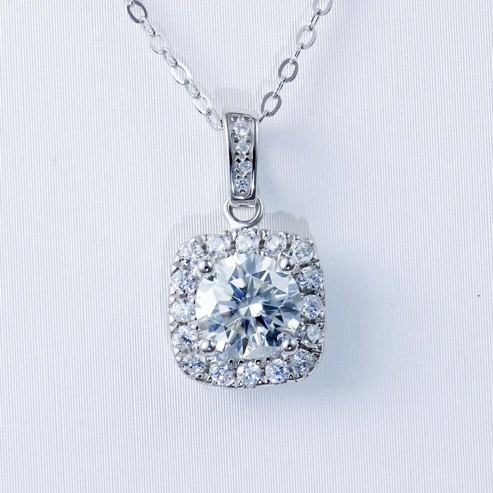 Moissanite Pendant Necklace — 925 Silver, detail view