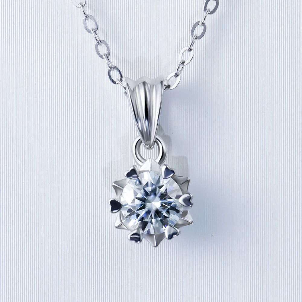 Moissanite Pendant Necklace — 925 Silver, detail view
