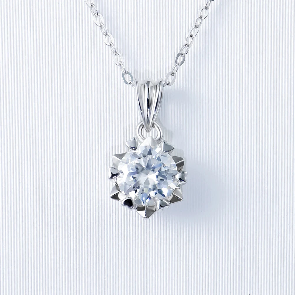 Moissanite Pendant Necklace — 925 Silver, detail view