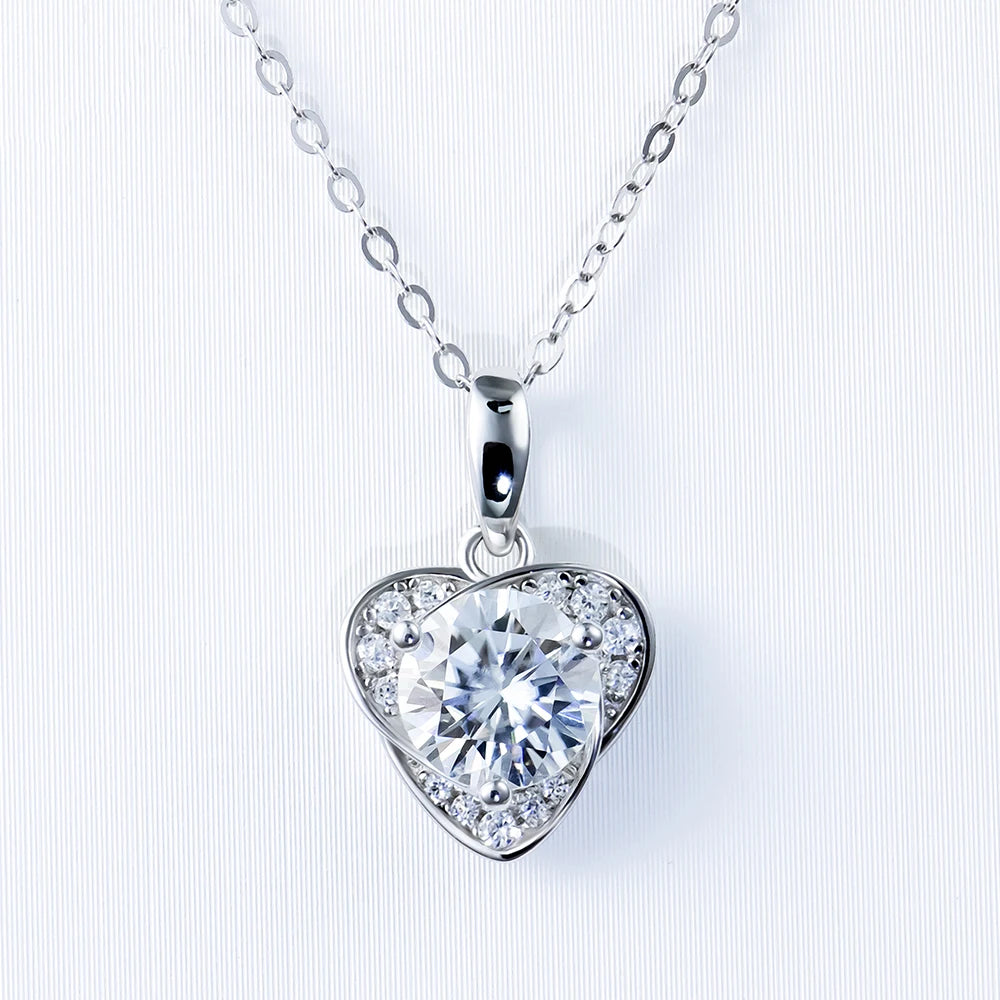 Moissanite Pendant Necklace — 925 Silver, detail view
