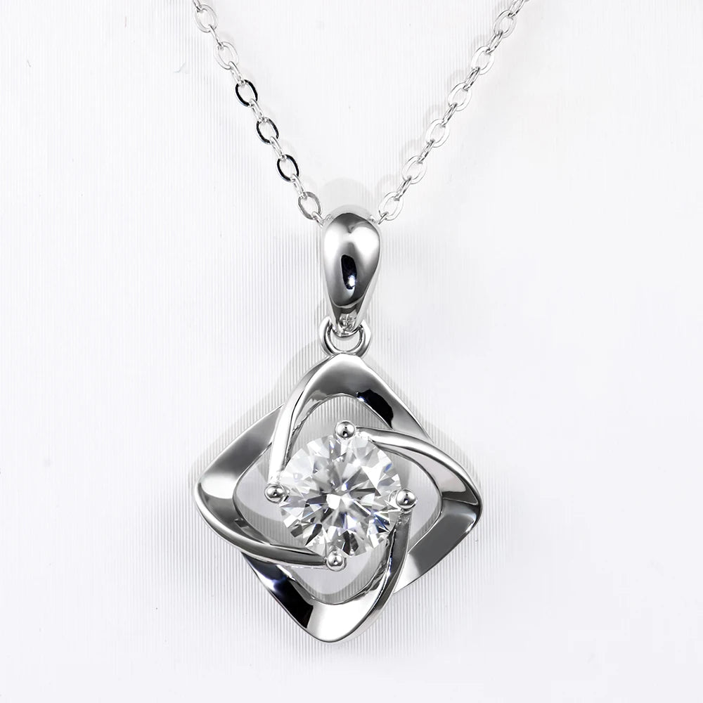 Charm Pendant Necklace — 1ct Moissanite, 925 Silver, detail view