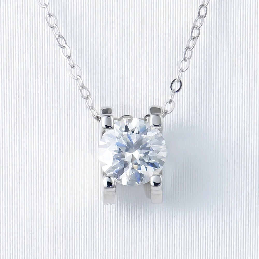 Moissanite Pendant Necklace — 925 Silver, detail view